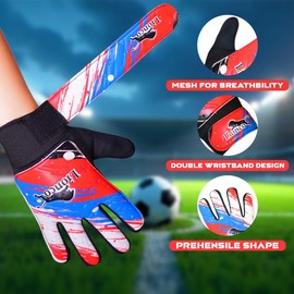 LIONCO Kids Goalie Gloves,Youth Soccer Gloves for Boys Girls,Professional Goalkeeper Glove,Durable,Anti-Slip Grip,Adjustable Wrist Strap,Breathable (RED, Size 2 Suitable for 4-5 Years)