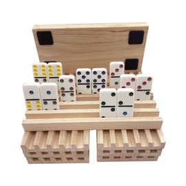 SUTIMSHE Set of 8 Mexican Train Domino Trays,Natural Wood Domino Racks, Domino Tiles Holders,Chickenfoot and Other Dominoes Games,Dominoes NOT Included