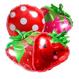 4 Pcs Strawberry Balloons Huge Red Polka Dot Strawberry Aluminum Foil Balloons for Birthday Fruit Strawberry Baby Shower Decorations Supplies
