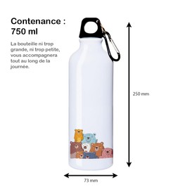SUPER FABRIQUE Bear Family Reusable Water Bottle (24h Thermos) 330 ml to 750 ml (Alu, 750 ml)