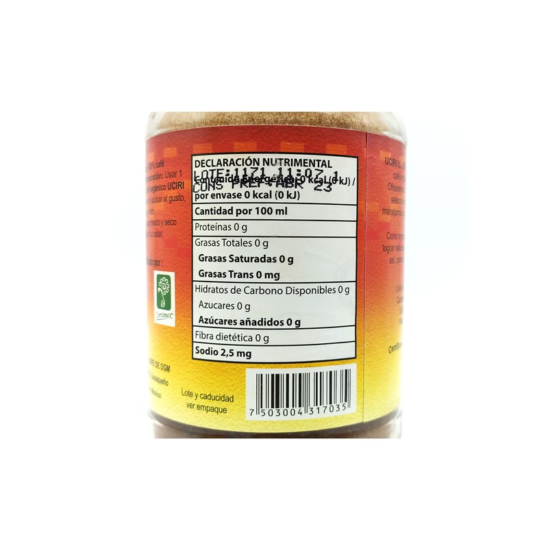 UCIRI Café Orgánico Soluble, 200 gramos. *Tipo Instantáneo*. Café Oaxaqueño
