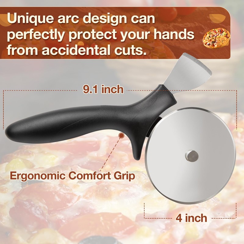 Professional Pizza Cutter & Crust Cutter 2 in 1, Steel
