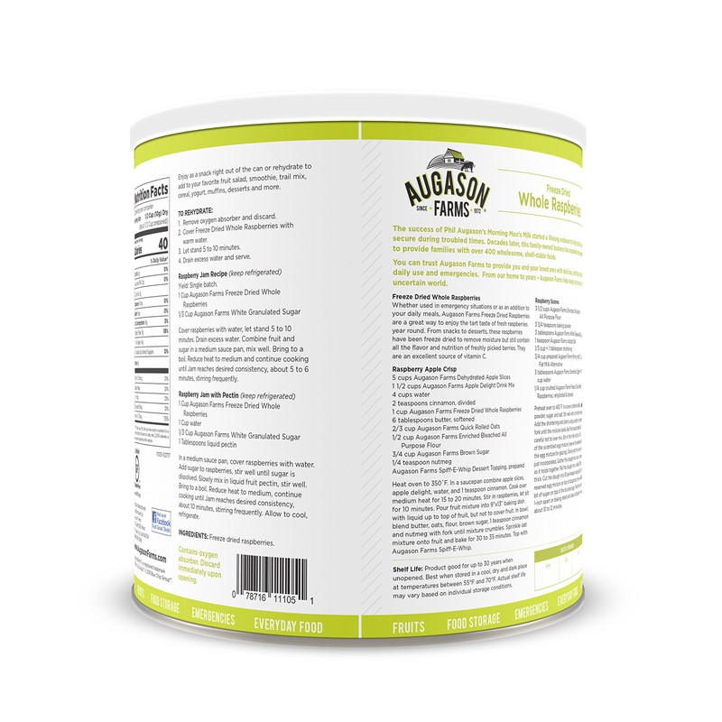 Augason Farms Freeze Dried Whole Raspberries #10 Can, 8 oz