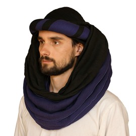 Medieval Chaperon Hood – 15th Century European Headwear in Black & Purple – Perfect for Renaissance, LARP, and Historical Reenactments