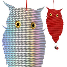 OFFO Bird Repellent Owl-shaped Reflector 2-piece Set - Keeps Pigeons and Birds Away with Owl-shaped Reflectors That Mimic Their Natural Predator - Glittery Owl-shaped Bird Repellent Reflectors with