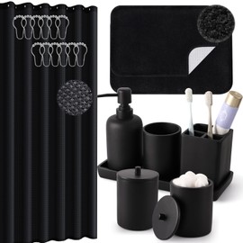 21 Pcs Bathroom Accessory Set with Waterproof Shower Curtain and Non Slip Mat,Resin Bath Set with Toothbrush Holder and Lotion Soap Dispenser,Bathroom Countertop Organizer Set for Home Apartment