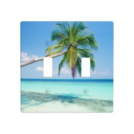 Beach Palm Tree Double Toggle Light Switch Cover Wall Plate 2 Gang Decorative for Home Living Room Kitchen Bathroom Bedroom