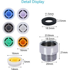 Shower Flow Reducer Limiter Set, Shower Flow Restrictor,Water Saver Tap Filter, 1 Pcs Water Saving Shower Head & 7 Different Flows(4-12L/min), Universal Faucet Aerator Replacement Parts