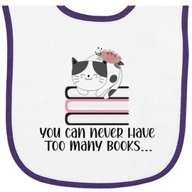 inktastic Bookworm Never Have Too Many Books Baby Terry Cloth Bib White and Purple 46c8e