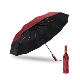 Zumhigh 12K Double Rib Folding Windproof Travel Umbrella, Automatic Opening and Closing Compact and Sturdy for Heavy Rain and Wind, Portable for Men and Women, Perfect for Commuting and Traveling(Red)