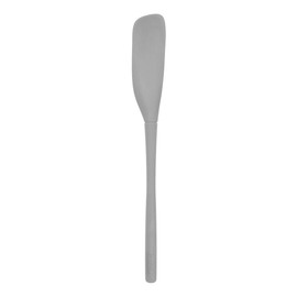 Tovolo Flex-Core All-Silicone Long-Handled Jar Scraper Spatula Angled Turner Head, Kitchen Tool With Flat Back & Curved Front for Scooping & Scraping, Oyster Gray