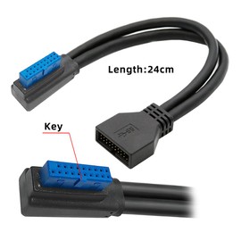 CY Cord Left Angled Low Profile USB 3.0 20Pin 19Pin Male to Female Extension 5Gbps Cable 90 Degree for Motherboard