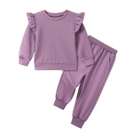 ESHOO Baby Girls 2 Pieces Outfits Toddler Ruffle Ribbed Long Sleeve Sweatshirt Pant Set Kids Solid Color Fall Winter Tracksuit