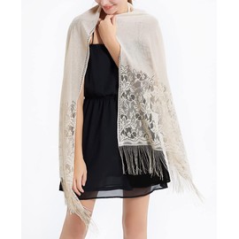 RIIQIICHY Women's Floral Lace Mesh Party Prom Wedding Shawl Scarf with Fringe