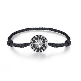 KINGWHYTE Viking Bracelet 925 Sterling Sliver Vegvisir Campass Odin Norse Vikings Runes Amulet Vintage With Black Bracelet unisex for Men Women Boys