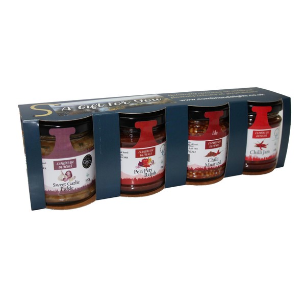 Cumbrian Delights Hot Taster Gift Box, Includes Jam, Relish, Pickle & Mustard, Handcrafted in the Lake District, No Flavourings & Additives, Nut & Gluten Free, Vegan 105g x 95g x 100 g