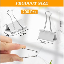 Jetec 200 Pcs 1.25in/32mm White Metal Binder Clips Bulk Medium Reusable Fold Back Binder Clips Paper Clamps Spring Steel Sturdy for Home School Office Supplies