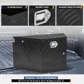 Auto Dynasty 32.5 Inch Aluminum Truck Bed Box Tool Underbody Box Truck Storage Irregular Organizer Chest with Lock and Keys for Pick Up Truck Bed, RV Trailer, 32.5" R x 16" F x 18" x 20.5", Black