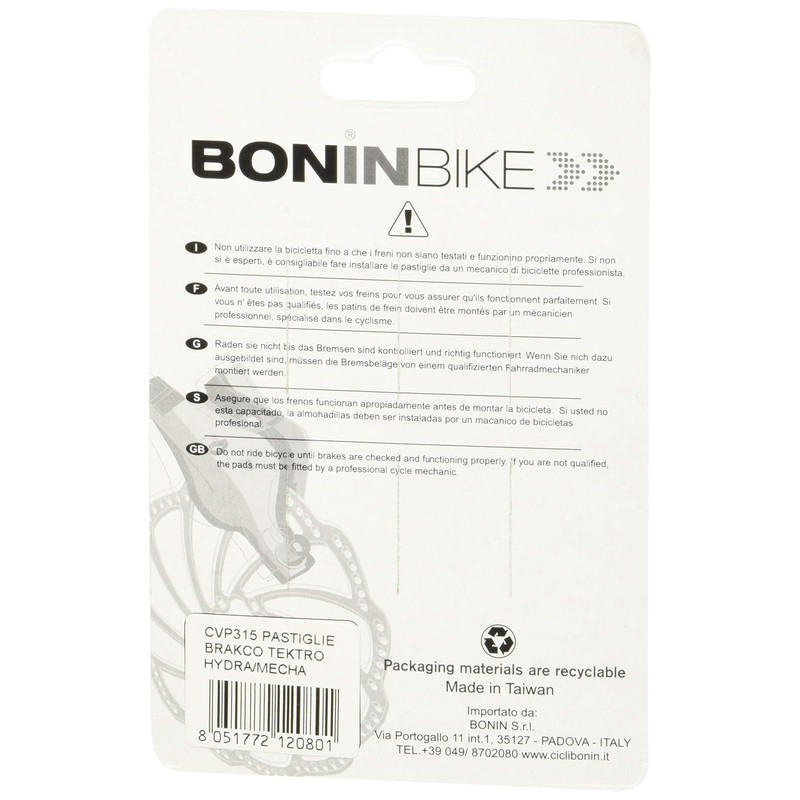 Cicli Bonin-Unisex Bracko Tektro Hydra/Mecha Brake, Pads, Black, One Size
