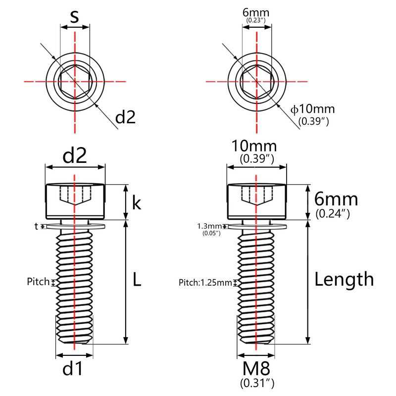 Wanyifa M8 x 25mm Titanium Ti Bolt with Washer for
