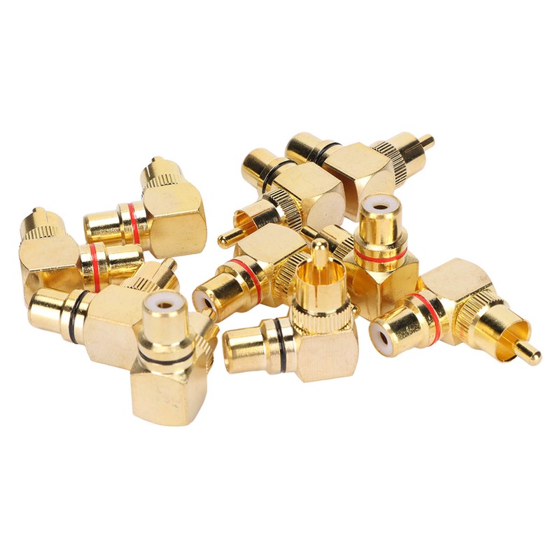 10pcs RCA Right Angle Adapter Male to Female Copper Gold