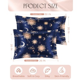 Miss Adola 2 Pack Mulberry Silk Pillow Case for Hair and Skin 19 Momme Standard 26"x20" Sun Moon Sign Silk Pillowcase Soft Smooth Satin Pillowcase Sleeping for Women