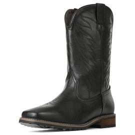 femflame Cowboy Boots For Men Square Toe Western Boots Classic Embroidered Slip Resistant Chunky Heel Pull On MidCalf Boots