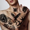 Black Temporary Tattoos Set, Old School Style, 12 Sheets