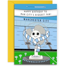 Football Fan Birthday Card - Man City Fan - A5 Sized Card (148mm x 210mm) with Yellow Envelope. Designed and Printed in the UK