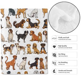 MIEPOS - Manta de raza de perro de dibujos animados, 50 x 60 pulgadas, franela suave y ligera, patrón de perros ilustrado colorido para cachorros y amantes de cachorros, regalos para niños, decoración