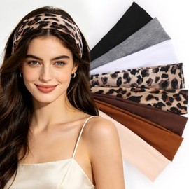GeeRic 8 Piezas Diadema de Algodón Ancho para Mujeres y Hombres, Diademas Deportivas Elástica Suave Que Absorbe el Sudor para Deportes de Yoga,Fitness
