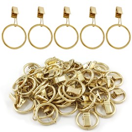 BokWin Pack of 40 Gold Metal Curtain Rings with Clips,1.26 Inch Interior Dimaeter Drapery Rings,Rustproof Curtain Clips for Window Curtain Rod