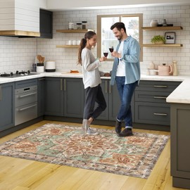 Vhong Boho Vintage Area Rugs Washable Neutral Modern Brick Non Slip 3x5 Small Carpet for Living Room Dining Room Bedroom Farmhouse