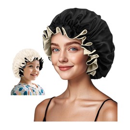 ZURLEFY Beige Satin Bonnet for Sleeping Women, Double Layer Fashion Silk Hair Bonnet for Women Curly Hair Night Cap (65-12L)