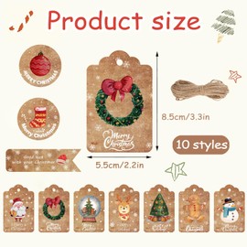 JSDJ 60 PCS Christmas Kraft Paper Gift Tags Vintage Christmas Tags with Hemp Rope Hanging Labels Gift for Winter Xmas Holiday DIY Presents Package Ornament Kits