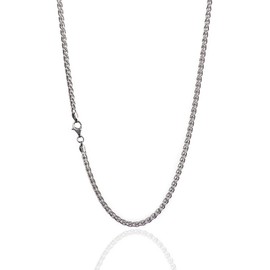 925 Sterling Silver 3.30 mm Spiga-Wheat Chain Necklace With Pear Shape Clasp-RHODIUM FINISH