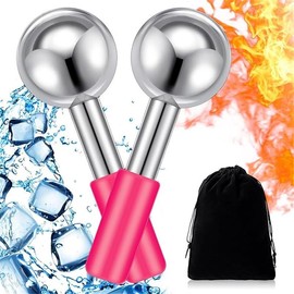 2 Pc Stainless Steel Ice Globes for Facials - Removable Silicone Handle, Ice & Massage Stick, 100g Each, Ideal for Daily Skin Care - Gift, Storage - Color: Rose Gold (black Handle)