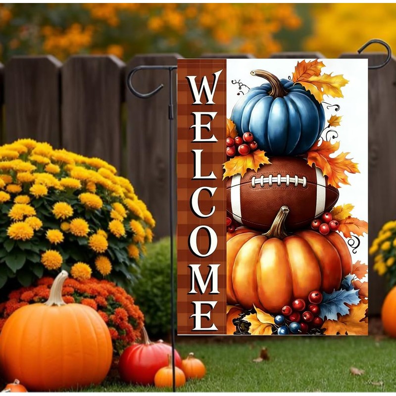 Fall Football Welcome Garden Yard Flags 12x18 Double Sided Outside