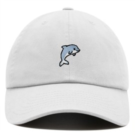 Dolphin Baseball Cap Embroidered Cotton Adjustable Dad Hat (US, Alpha, One Size, White)