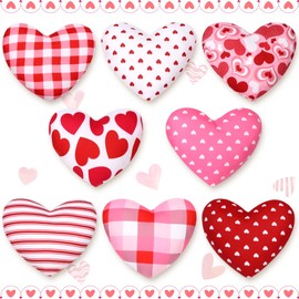 Valentine’s Day Stuffed Fabric Heart, 8 Pieces Heart Shaped Ornaments, Valentines Red Pink Heart Decoration for Tiered Tray Bowl Basket