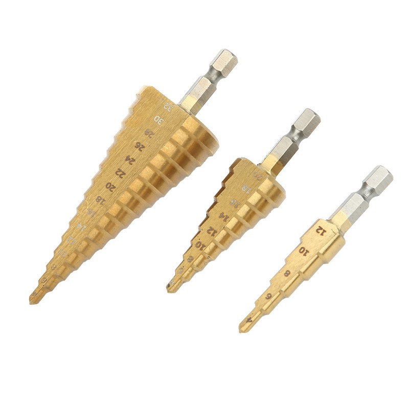 3Pcs Step Cone Drill Bit 6.35mm Hex Shank High Speed