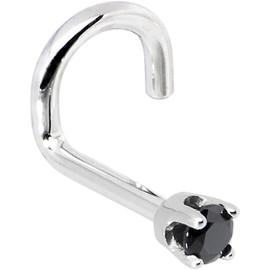 Body Candy Solid 14k White Gold 2mm Black Cubic Zirconia Left Nose Stud Screw 18 Gauge 1/4"