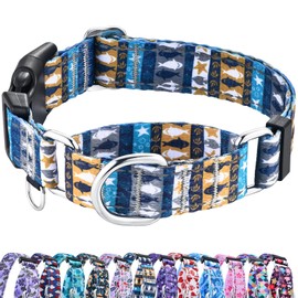 Fidohug Reflective Martingale Collar with Buckle Shark Starfish Ethnic Stripe Adjustable Designer Dog Collars (Underwater World, Medium)