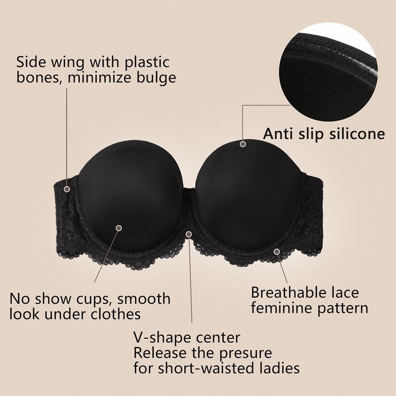 DotVol Women's Strapless Bra, Backless, Without Straps, Push Up Bra