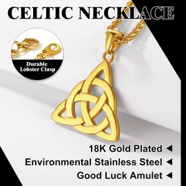 Richsteel Stainless Steel Celtic Knot Chain for Men and Women, Trinity Pendant with Necklace, Retro Celtic Jewellery for Birthday, Christmas, No Gemstone