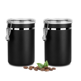Airtight Coffee Canister with Clear Lids, Large Container for Ground Coffee 1.8L/62 floz Stainless Steel Storage Container Jar for Coffee Bean, Cereal, tea, Flour, Sugar (1.8L Dark Black-2pcs)