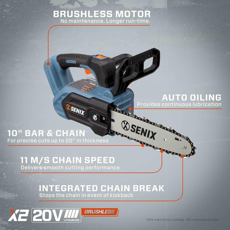 SENIX Chainsaw Cordless, 20V 10" Battery Chainsaw, Brushless Chain Saw,