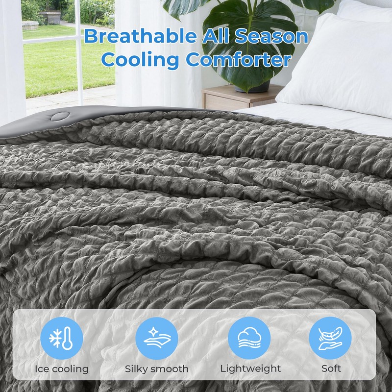 bedsmile Seersucker Cooling Comforter Queen Size, Q-Max 0.45 Reversible Cooling
