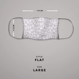 Triple Layer Flat Face Masks - Washable and Reusable Fabric Cover - Soft Cotton Inner Comfort - Diamond White/Grey - Large