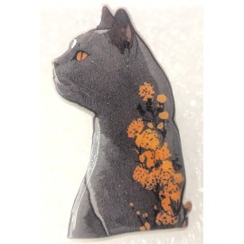 Gray Cat Head with Flowers Small Flat Acrylic Pin Tie Tac Jewelry